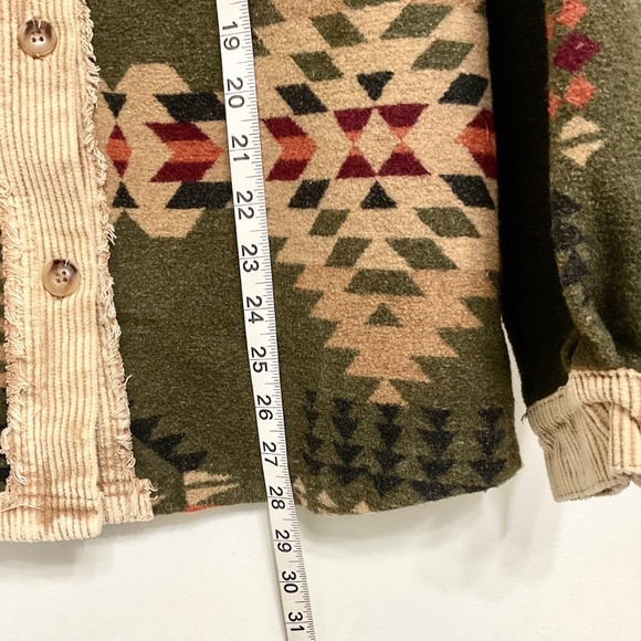 Mazik Army style Womens Corduroy Jacket Button down Aztec Print Sz L - Picture 9 of 11